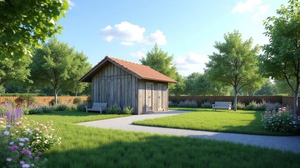Un espace extérieur polyvalent avec un abri de jardin 20 m²